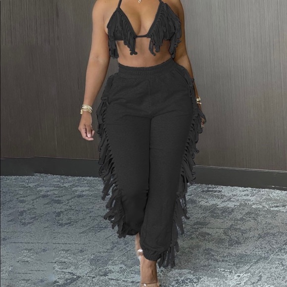 Fringe halter bra and pants set - Picture 3 of 6